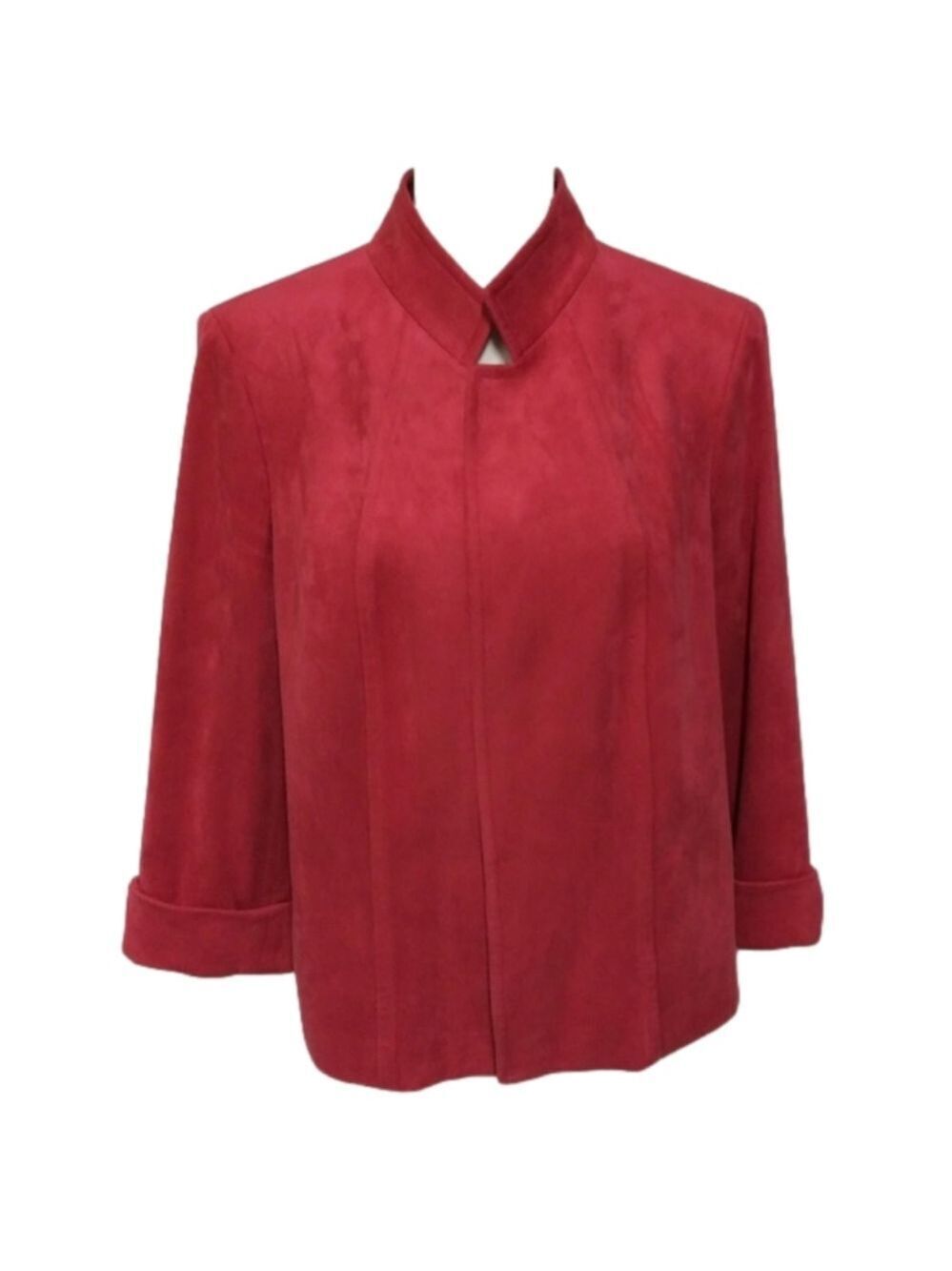 Tahari Arthur S Levine Pink Faux Suede Stand Up Collar Open Front Blazer Jacket